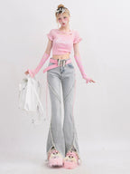 Vintage Lace - Up Slit Flared Denim - COPPING THREADS - RAYOHOPP