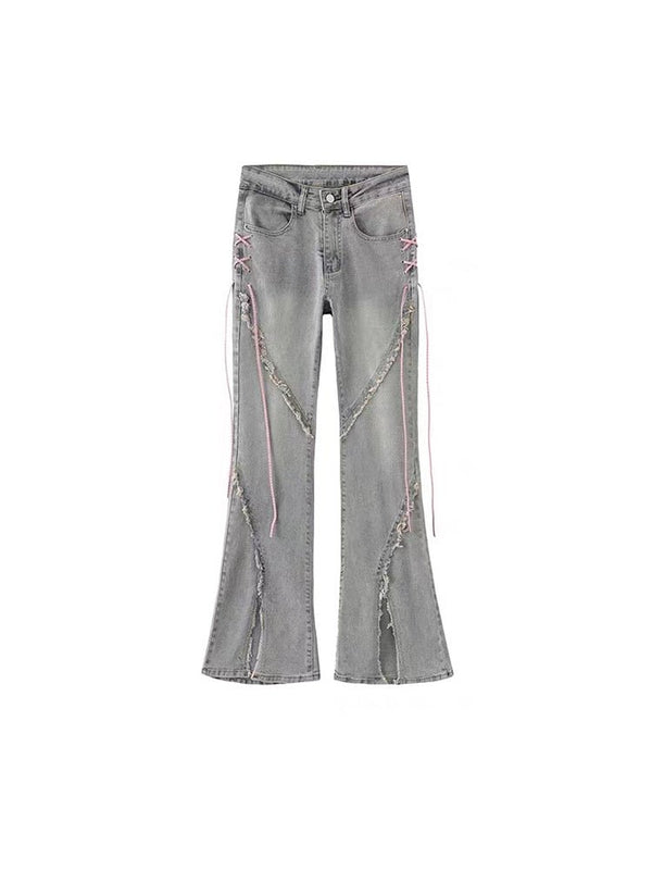 Vintage Lace - Up Slit Flared Denim - COPPING THREADS - RAYOHOPP