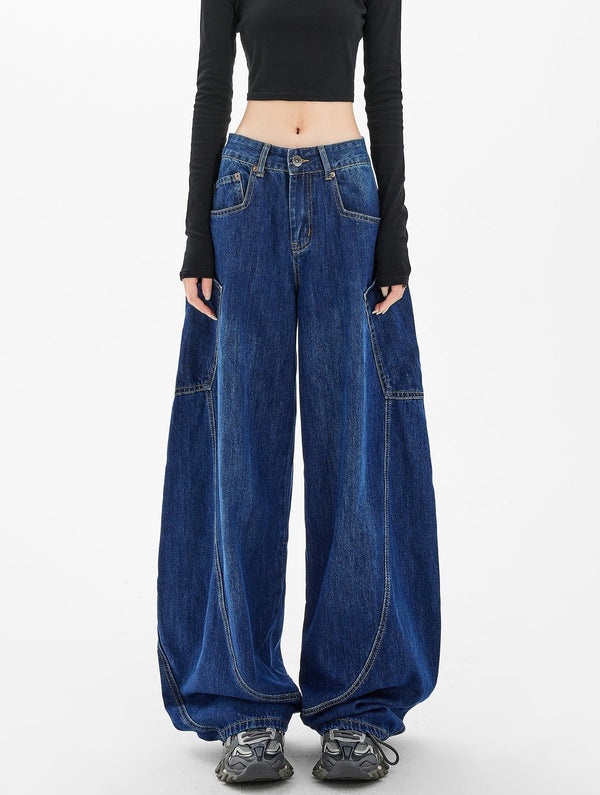 Vintage Large Pockets Denim Cargo Pants - COPPING THREADS - CHICISLAND