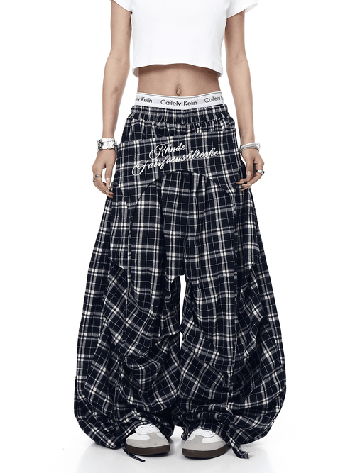 Vintage Layered Draping Plaid Panel Pants - COPPING THREADS - CT Select