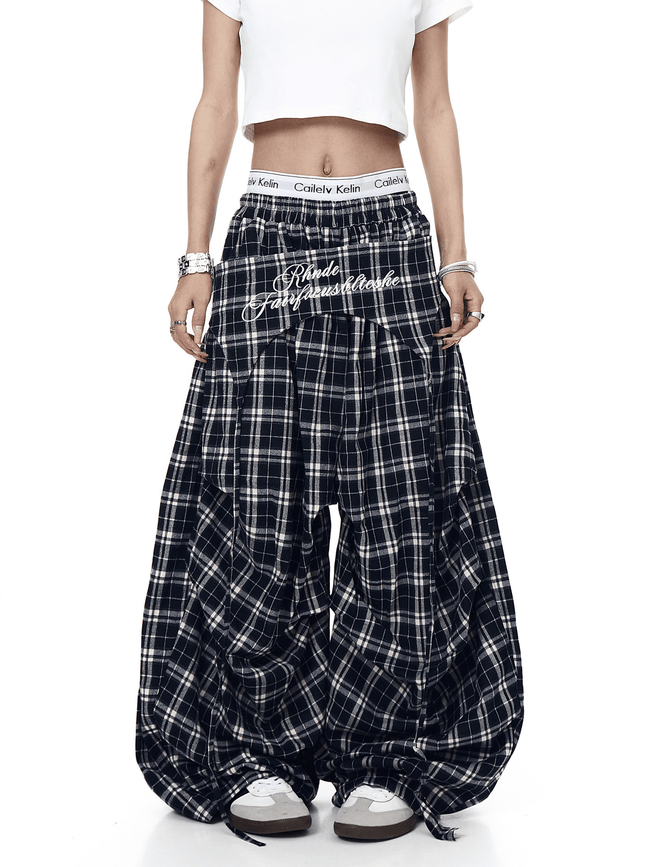 Vintage Layered Draping Plaid Panel Pants - COPPING THREADS - CT Select Hover Image
