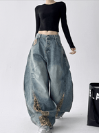 Vintage Leopard Patchwork Wide - Leg Jeans - COPPING THREADS - CT Select