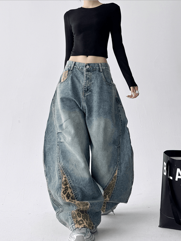 Vintage Leopard Patchwork Wide - Leg Jeans - COPPING THREADS - CT Select