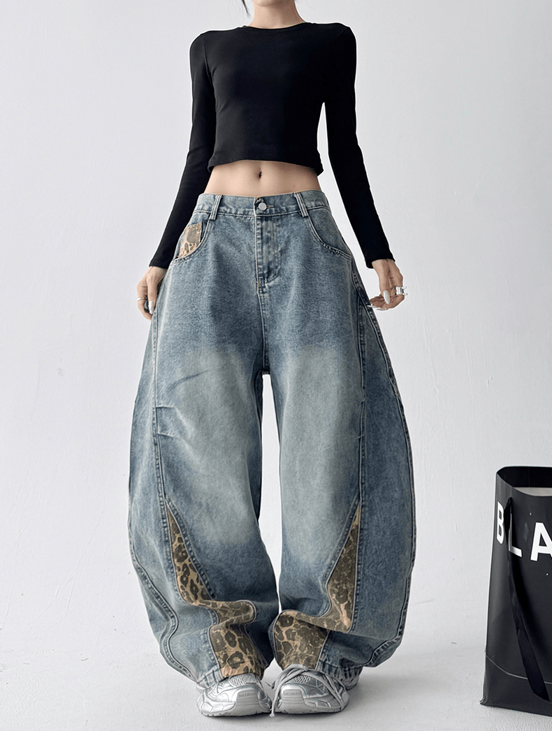 Vintage Leopard Patchwork Wide - Leg Jeans - COPPING THREADS - CT Select