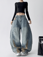 Vintage Leopard Patchwork Wide - Leg Jeans - COPPING THREADS - CT Select