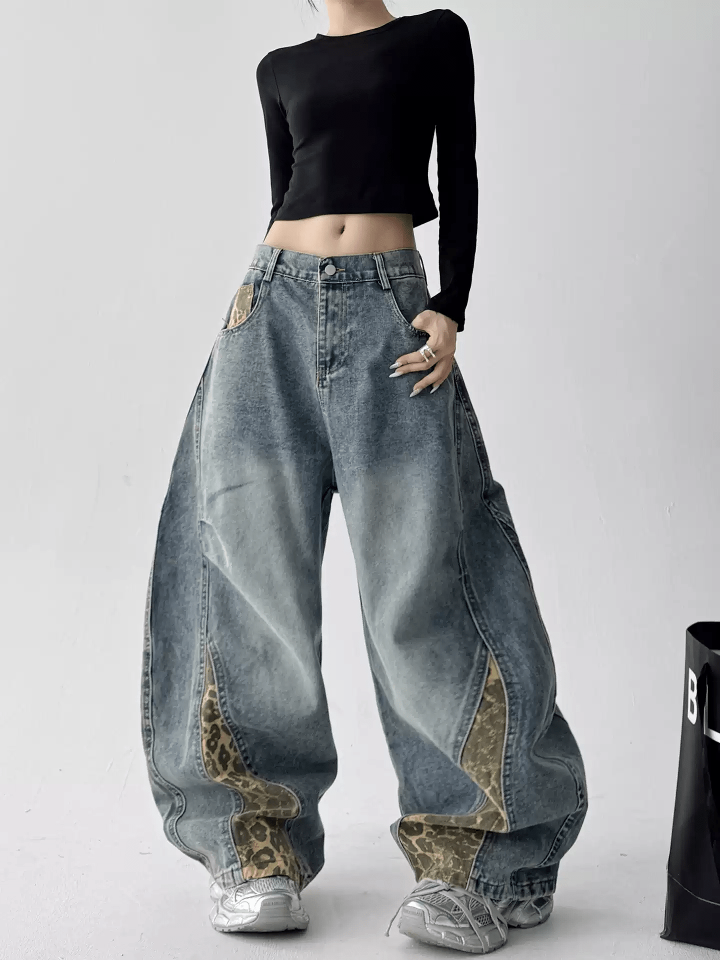 Vintage Leopard Patchwork Wide - Leg Jeans - COPPING THREADS - CT Select