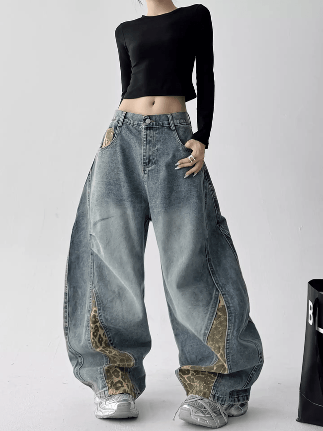 Vintage Leopard Patchwork Wide - Leg Jeans - COPPING THREADS - CT Select Hover Image