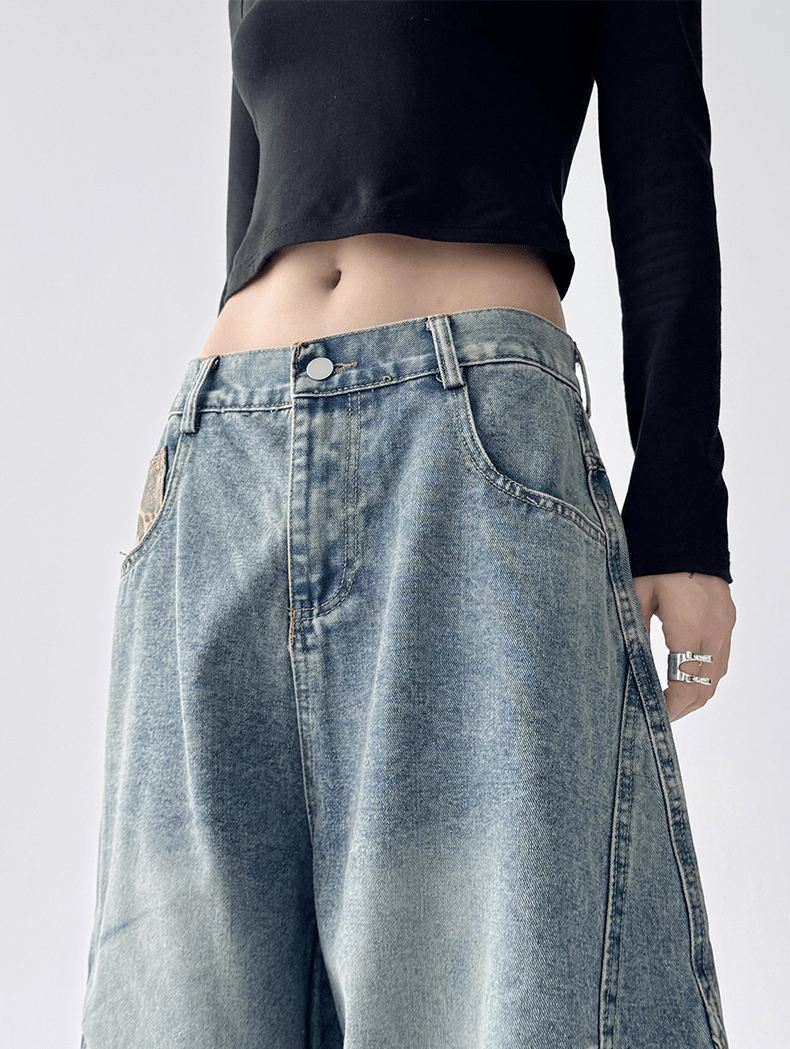 Vintage Leopard Patchwork Wide - Leg Jeans - COPPING THREADS - CT Select