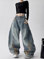Vintage Leopard Patchwork Wide - Leg Jeans - COPPING THREADS - CT Select