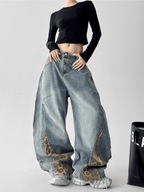 Vintage Leopard Patchwork Wide - Leg Jeans - COPPING THREADS - CT Select