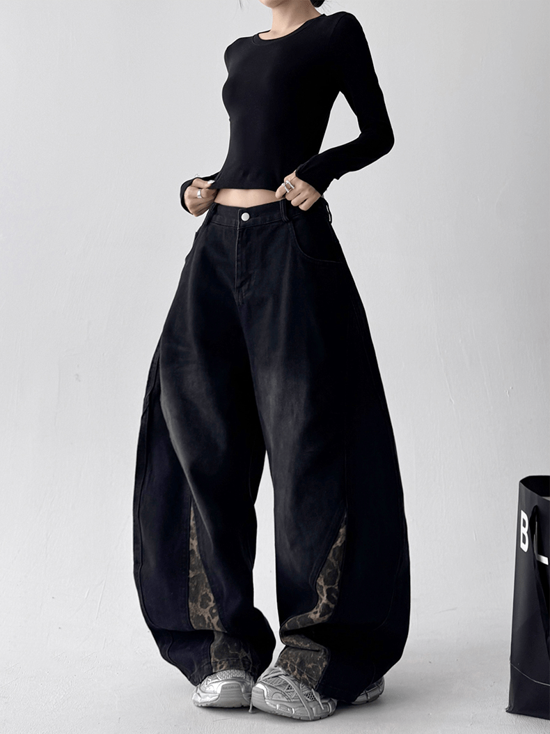 Vintage Leopard Patchwork Wide - Leg Jeans - COPPING THREADS - CT Select