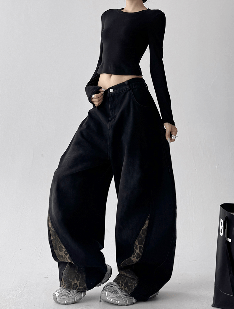 Vintage Leopard Patchwork Wide - Leg Jeans - COPPING THREADS - CT Select