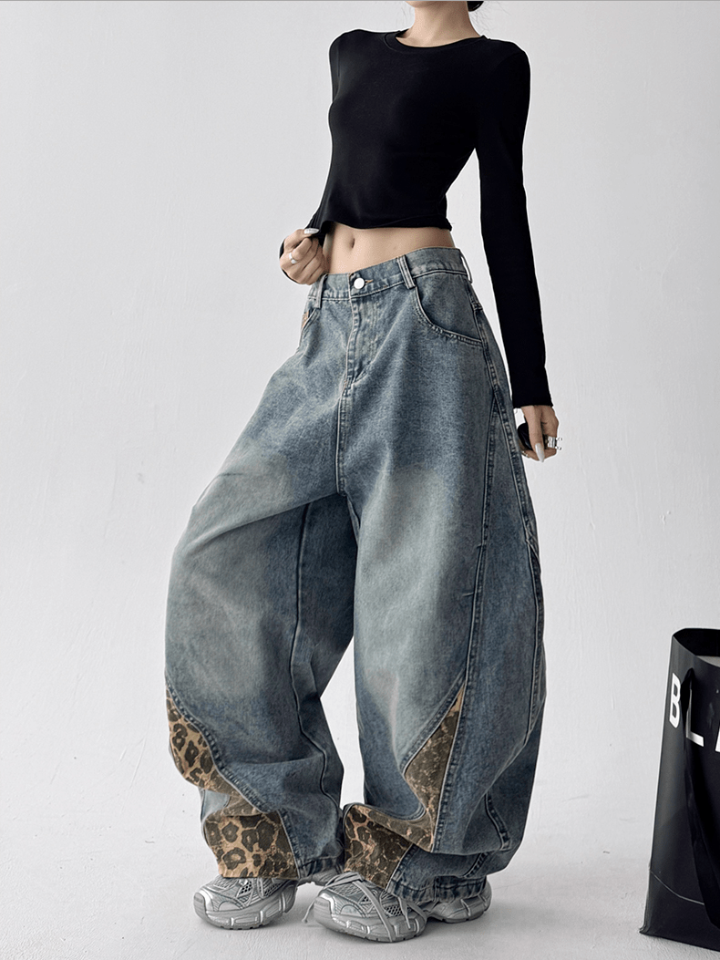 Vintage Leopard Patchwork Wide - Leg Jeans - COPPING THREADS - CT Select