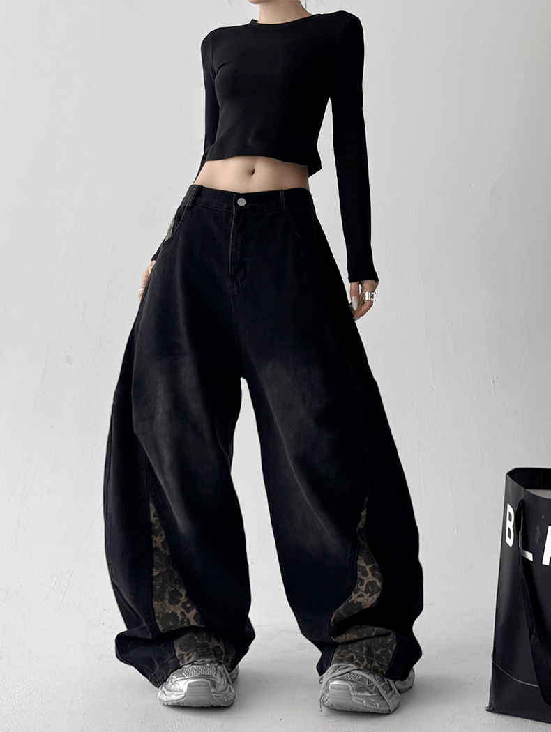 Vintage Leopard Patchwork Wide - Leg Jeans - COPPING THREADS - CT Select