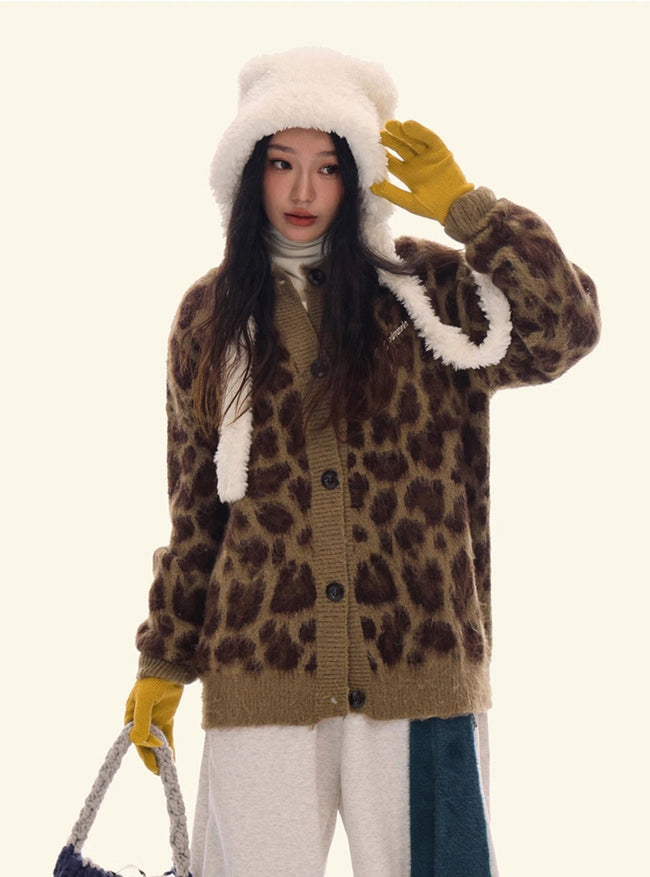 Vintage Leopard Print Knit Cardigan - COPPING THREADS - CHICISLAND Hover Image