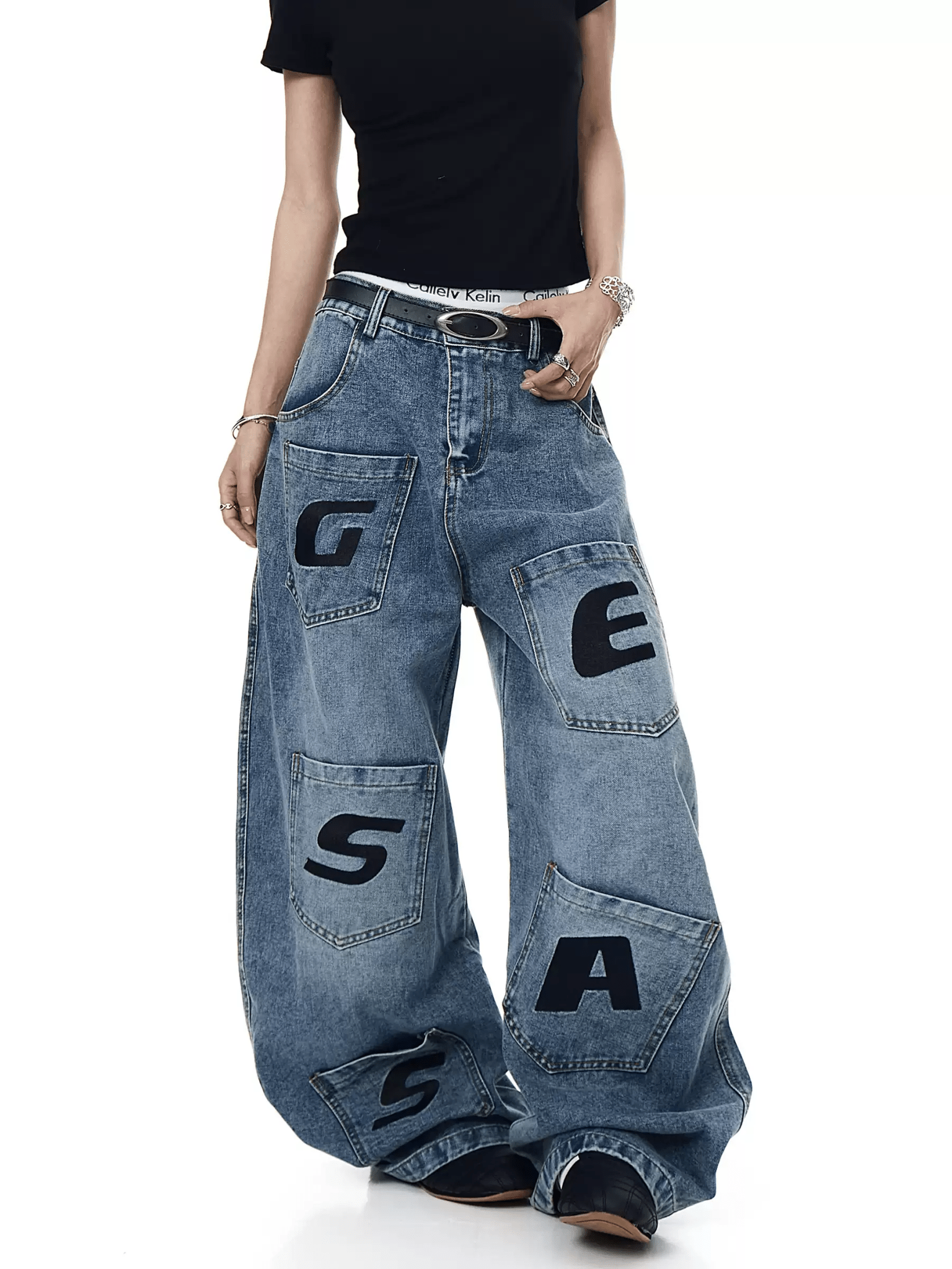 Vintage Letter Patchwork Wide - Leg Denim - COPPING THREADS - CT Select