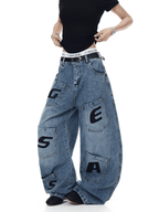 Vintage Letter Patchwork Wide - Leg Denim - COPPING THREADS - CT Select