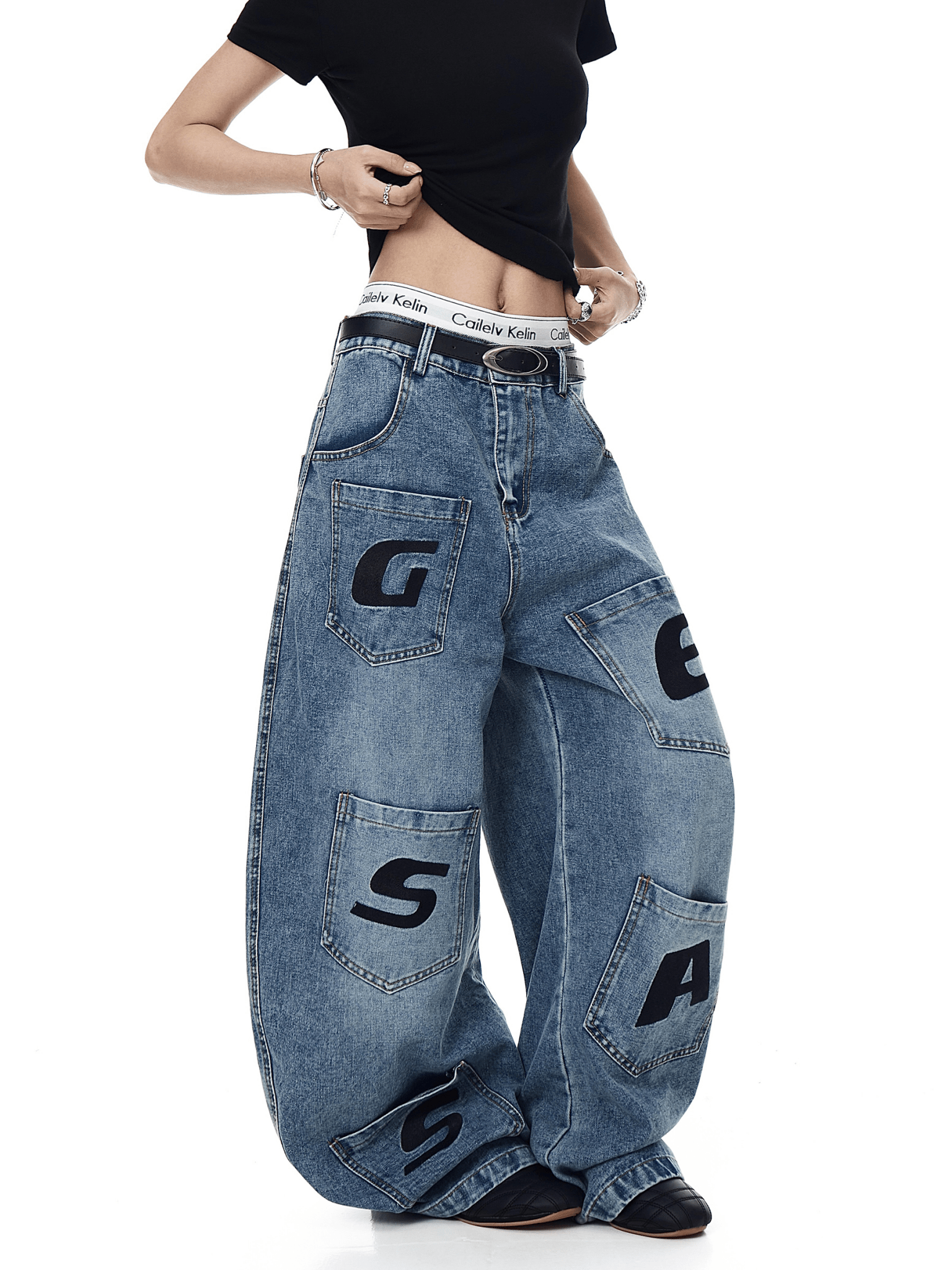 Vintage Letter Patchwork Wide - Leg Denim - COPPING THREADS - CT Select