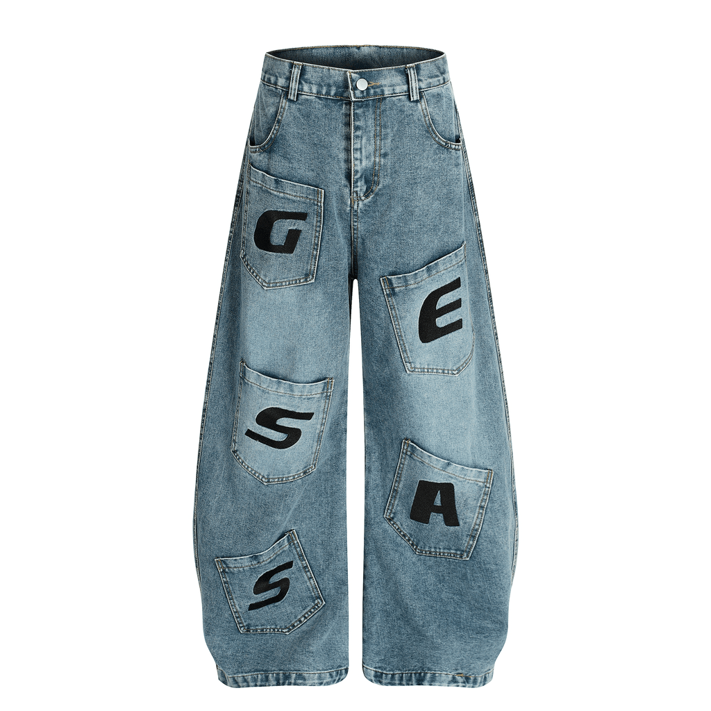 Vintage Letter Patchwork Wide - Leg Denim - COPPING THREADS - CT Select