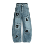 Vintage Letter Patchwork Wide - Leg Denim - COPPING THREADS - CT Select