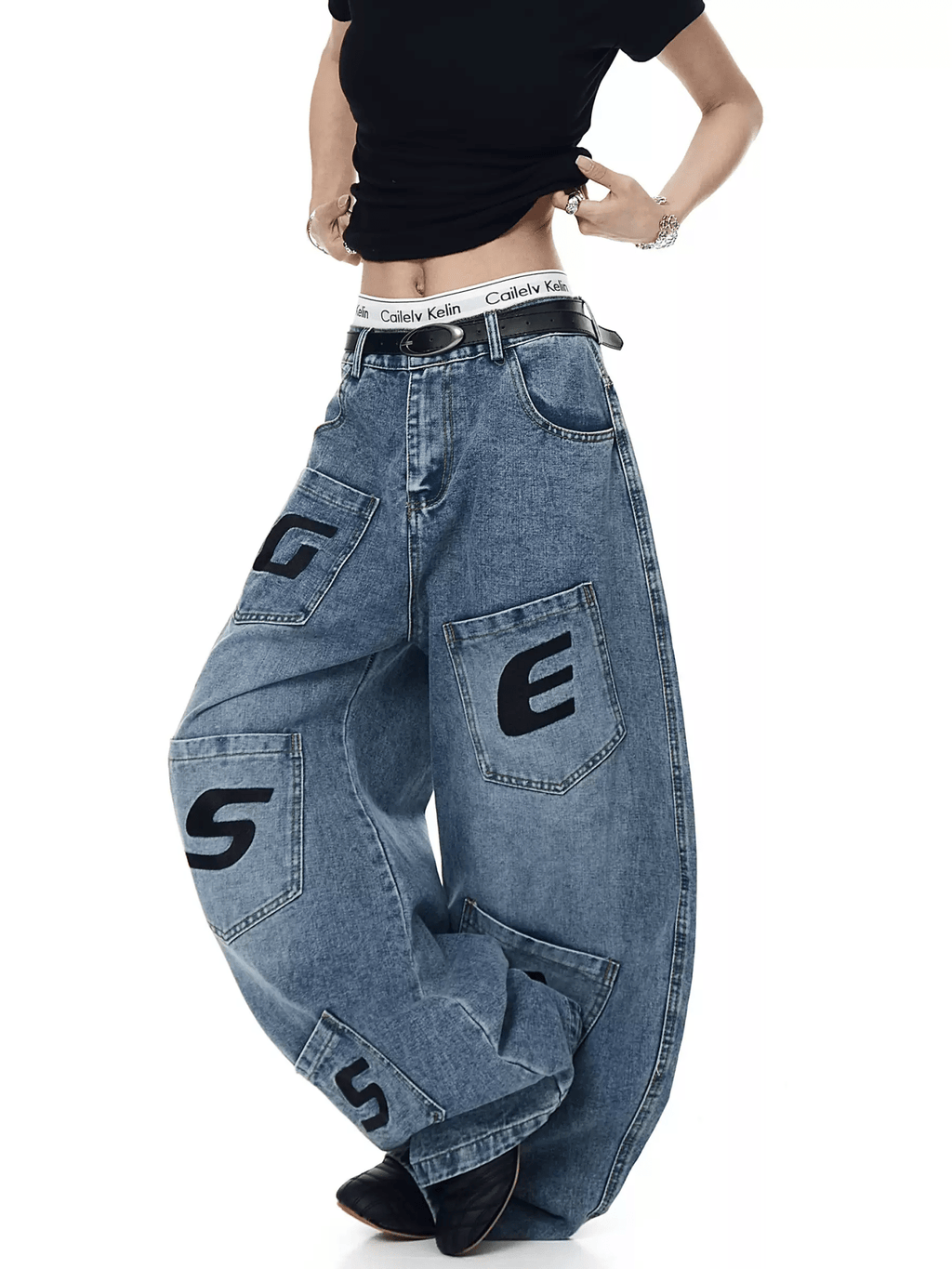 Vintage Letter Patchwork Wide - Leg Denim - COPPING THREADS - CT Select