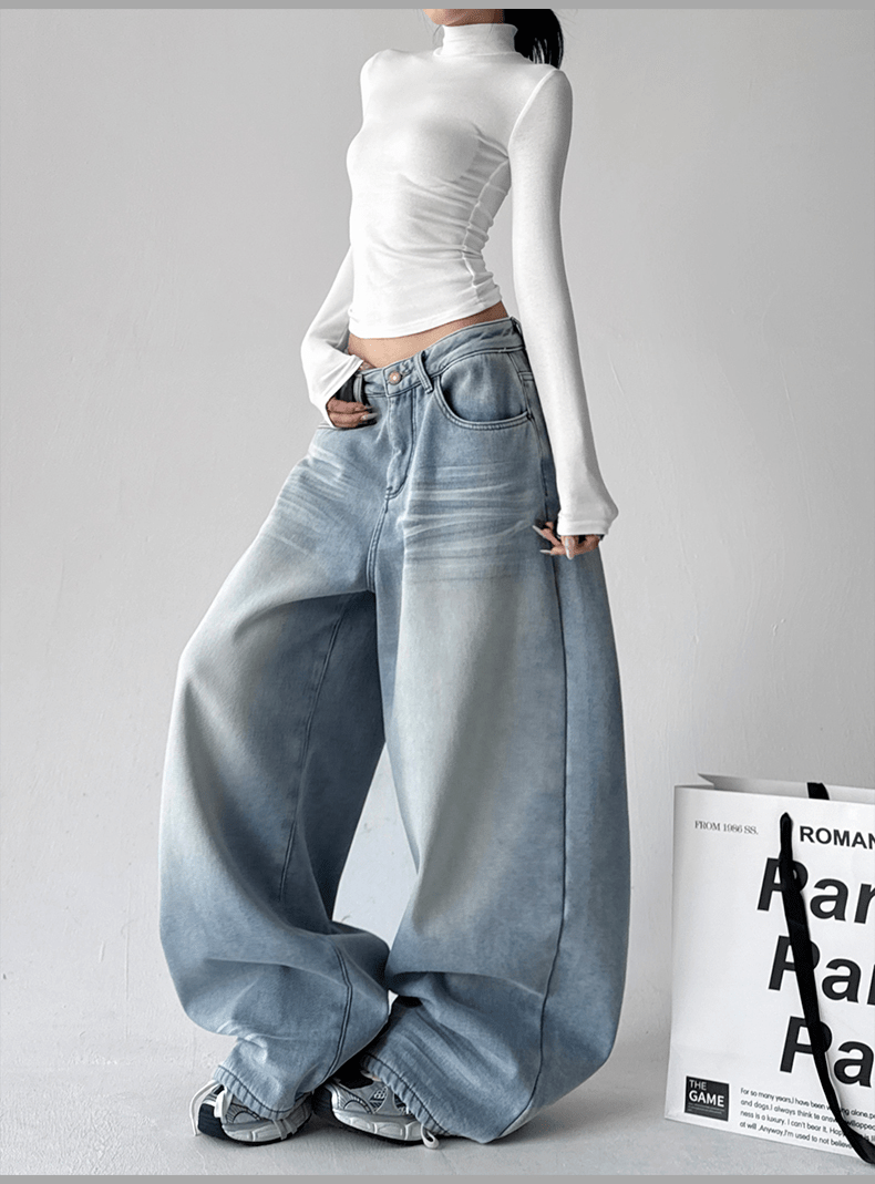 Vintage Light Wash Fleece - Lined Wide - Leg Jeans - COPPING THREADS - CT Select