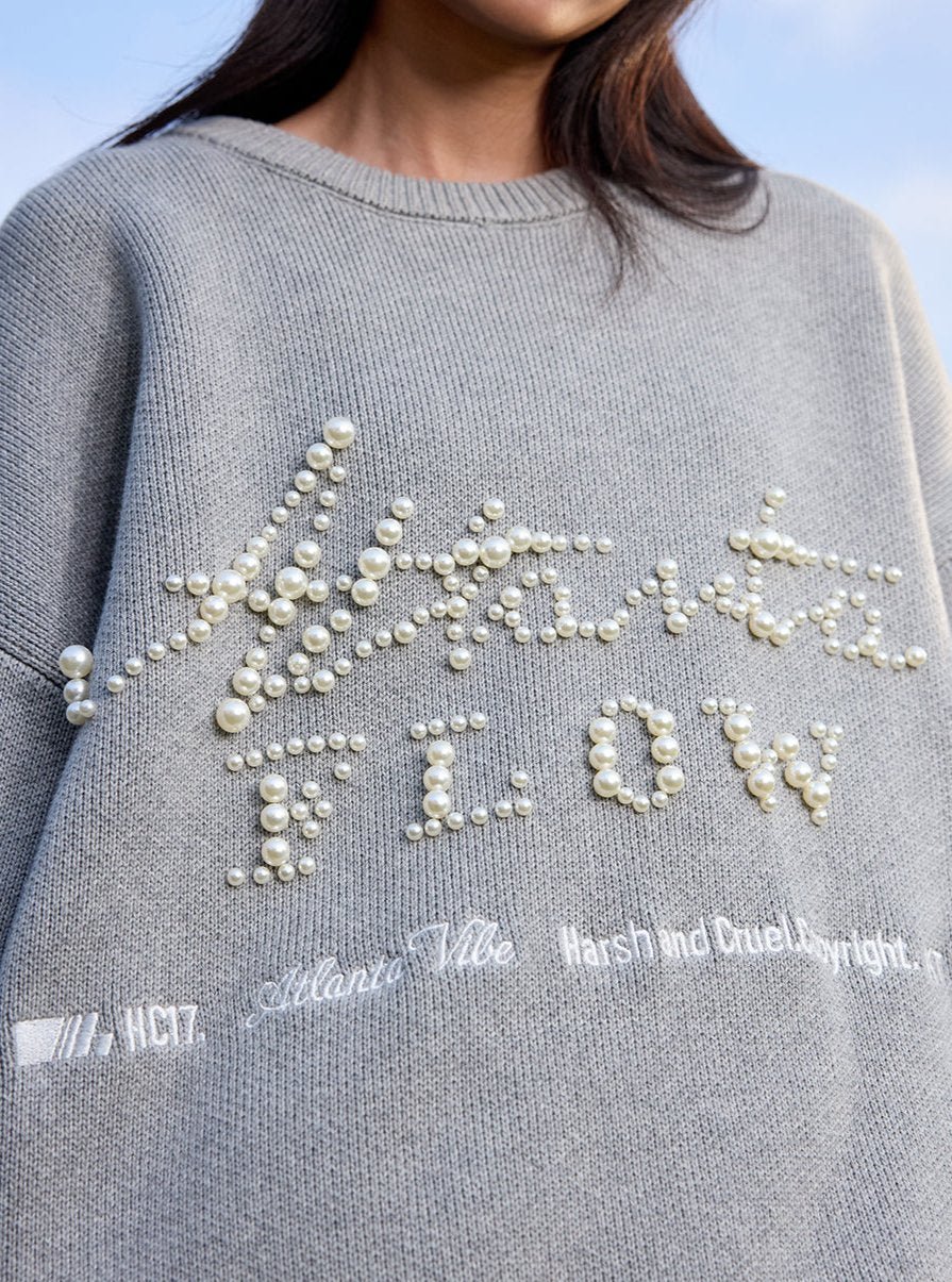Vintage Loose Fit Street Style Pearl Embroidery Knit Sweater - COPPING THREADS - Harsh and Cruel