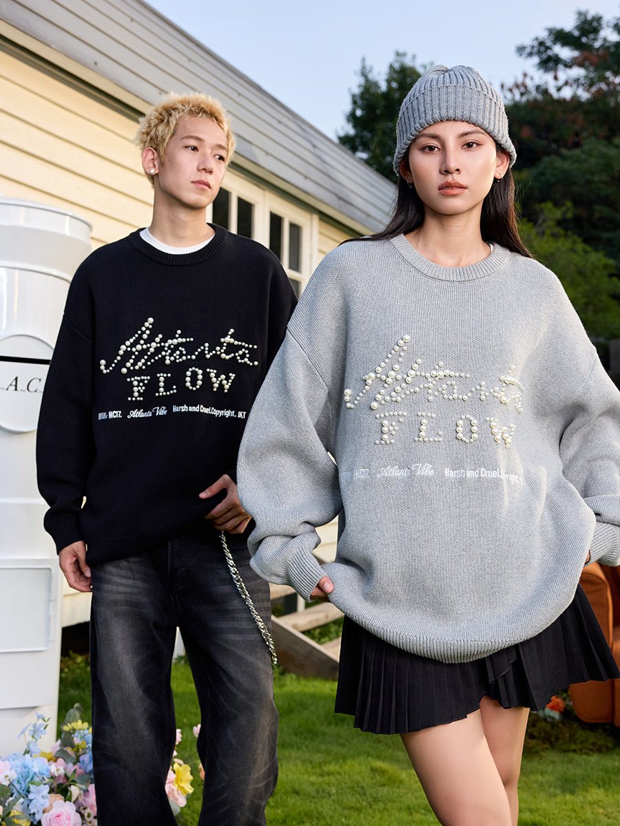 Vintage Loose Fit Street Style Pearl Embroidery Knit Sweater - COPPING THREADS - Harsh and Cruel