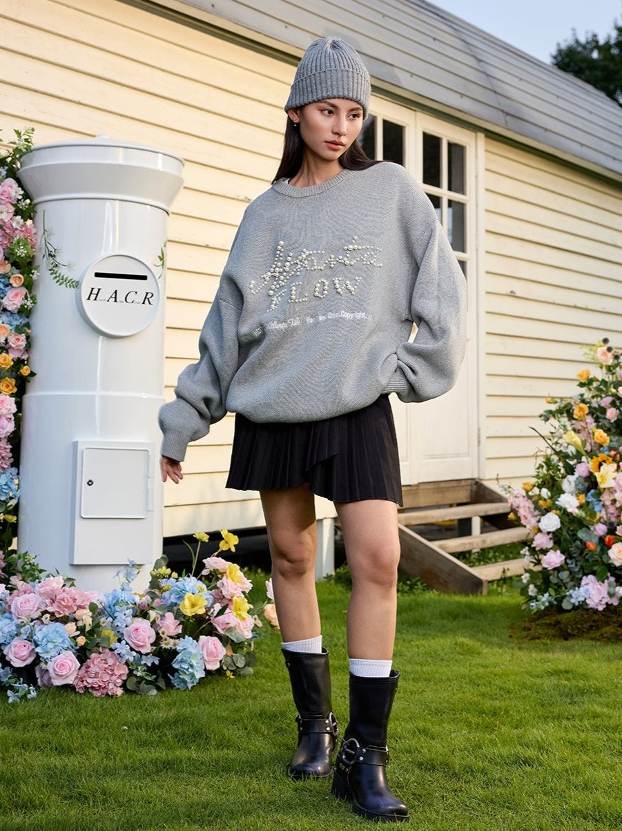 Vintage Loose Fit Street Style Pearl Embroidery Knit Sweater - COPPING THREADS - Harsh and Cruel