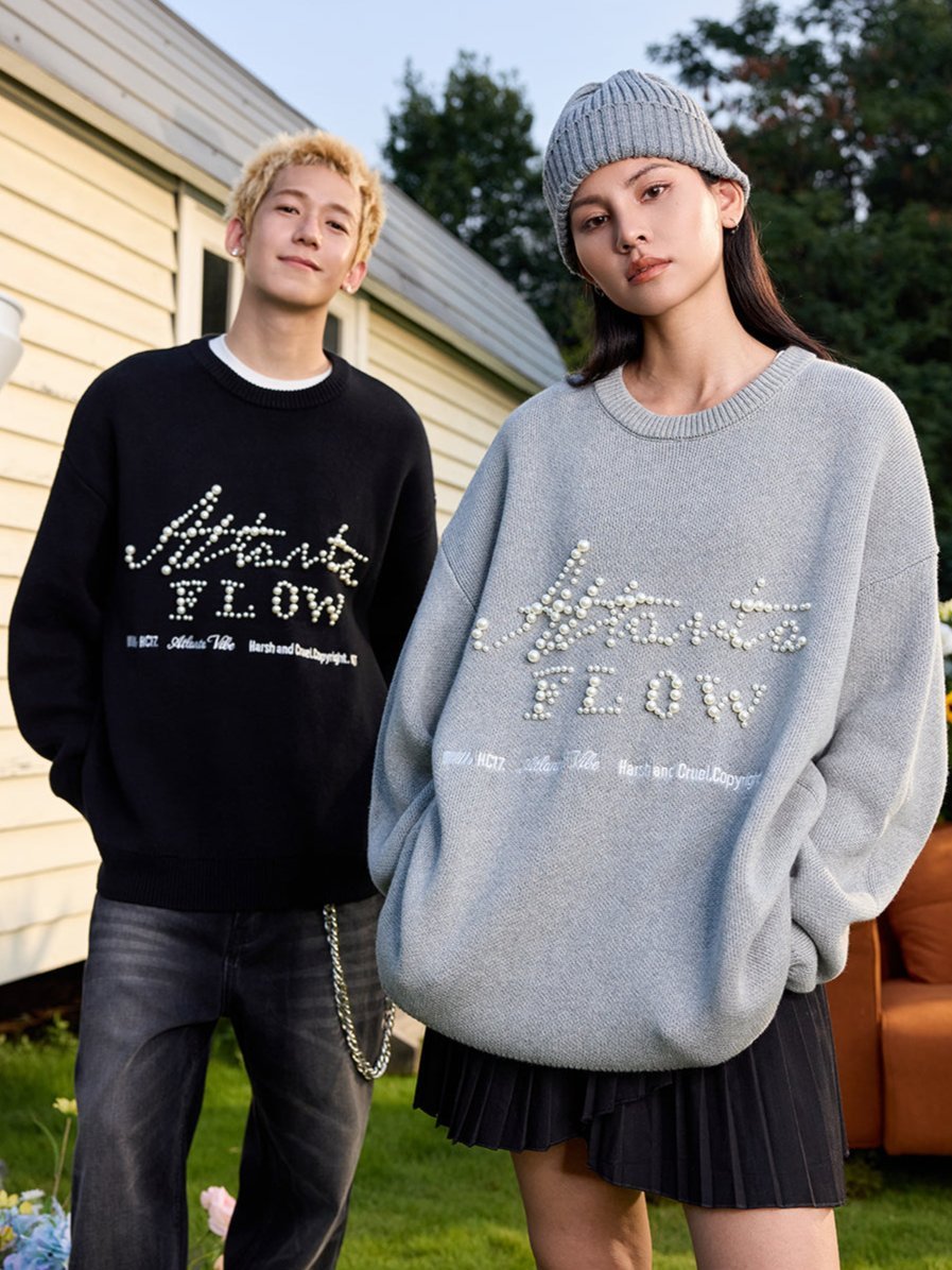 Vintage Loose Fit Street Style Pearl Embroidery Knit Sweater - COPPING THREADS - Harsh and Cruel Hauptbild