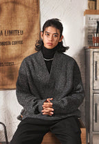 Vintage Mandarin Collar V - Neck Knit Sweater - COPPING THREADS - MAKE NOISE