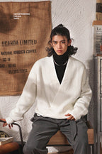 Vintage Mandarin Collar V - Neck Knit Sweater - COPPING THREADS - MAKE NOISE