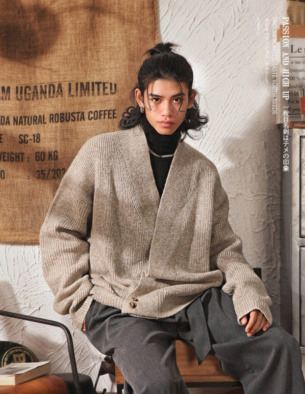 Vintage Mandarin Collar V - Neck Knit Sweater - COPPING THREADS - MAKE NOISE