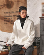 Vintage Mandarin Collar V - Neck Knit Sweater - COPPING THREADS - MAKE NOISE