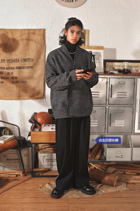 Vintage Mandarin Collar V - Neck Knit Sweater - COPPING THREADS - MAKE NOISE