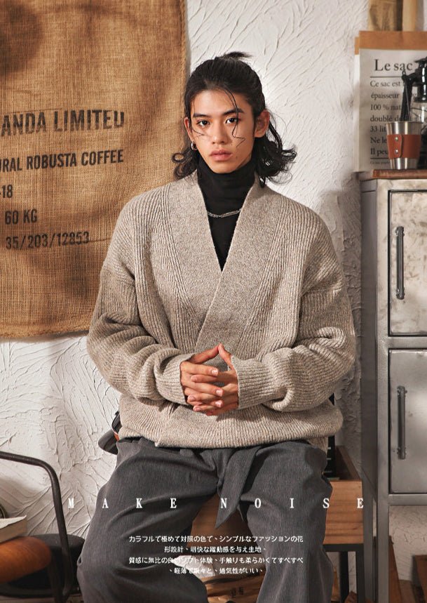 Vintage Mandarin Collar V - Neck Knit Sweater - COPPING THREADS - MAKE NOISE