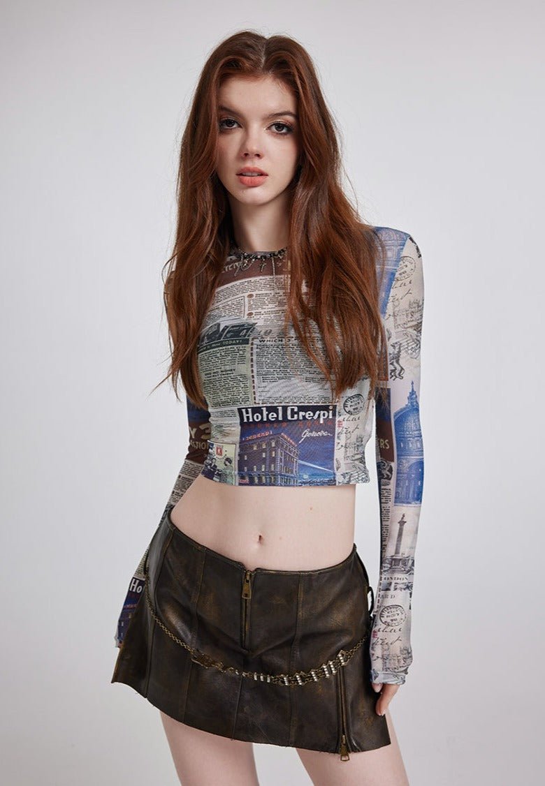 Vintage Newspaper Print Long Sleeve Tee - COPPING THREADS - CT Select