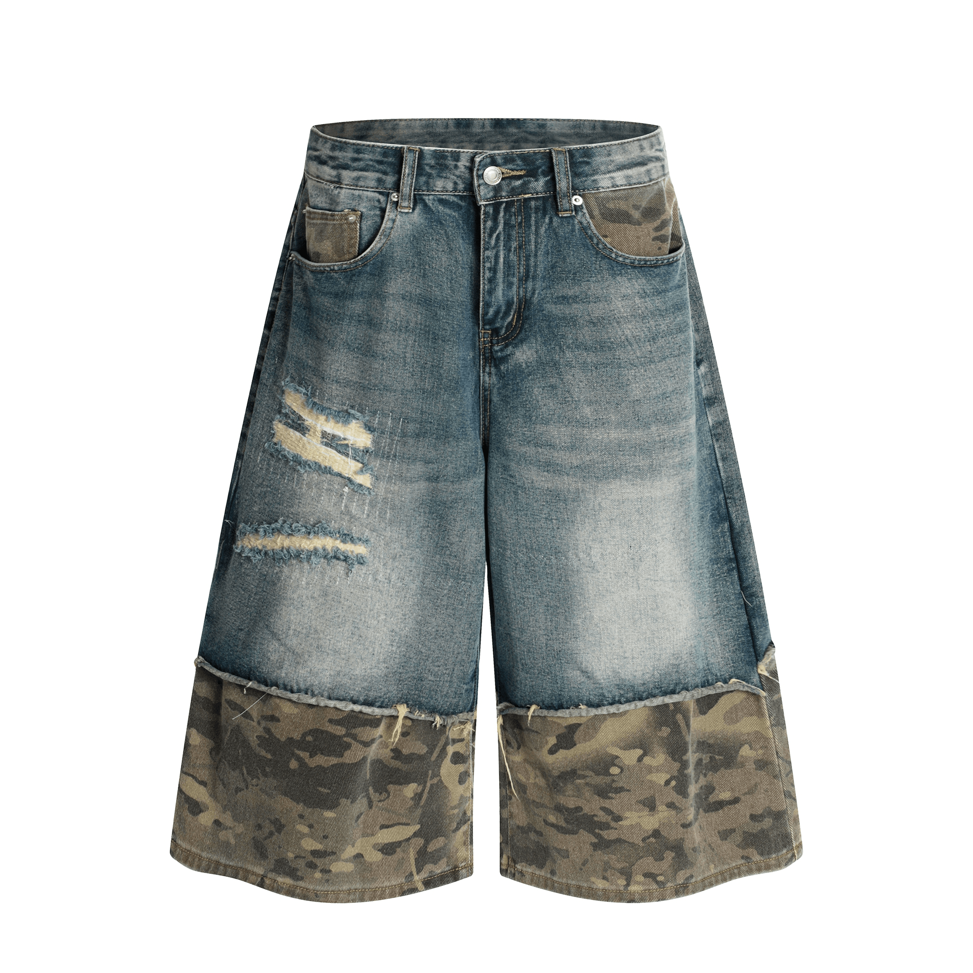 Vintage Patchwork Camo Denim Shorts - COPPING THREADS - CT Select