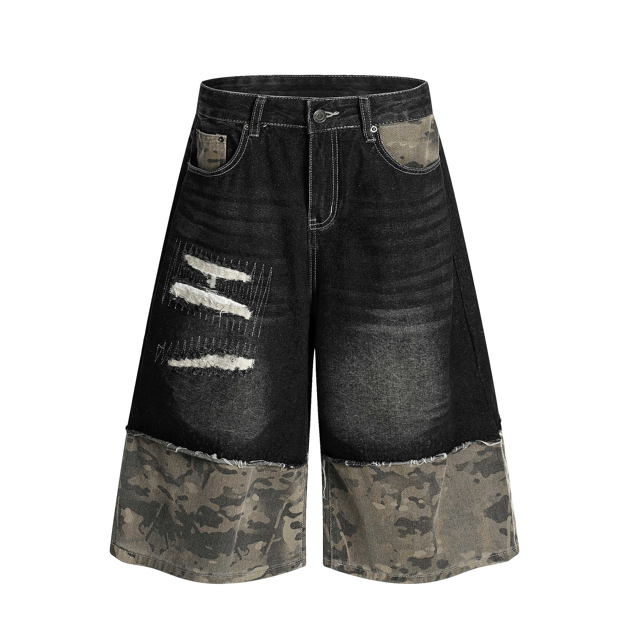 Vintage Patchwork Camo Denim Shorts - COPPING THREADS - CT Select
