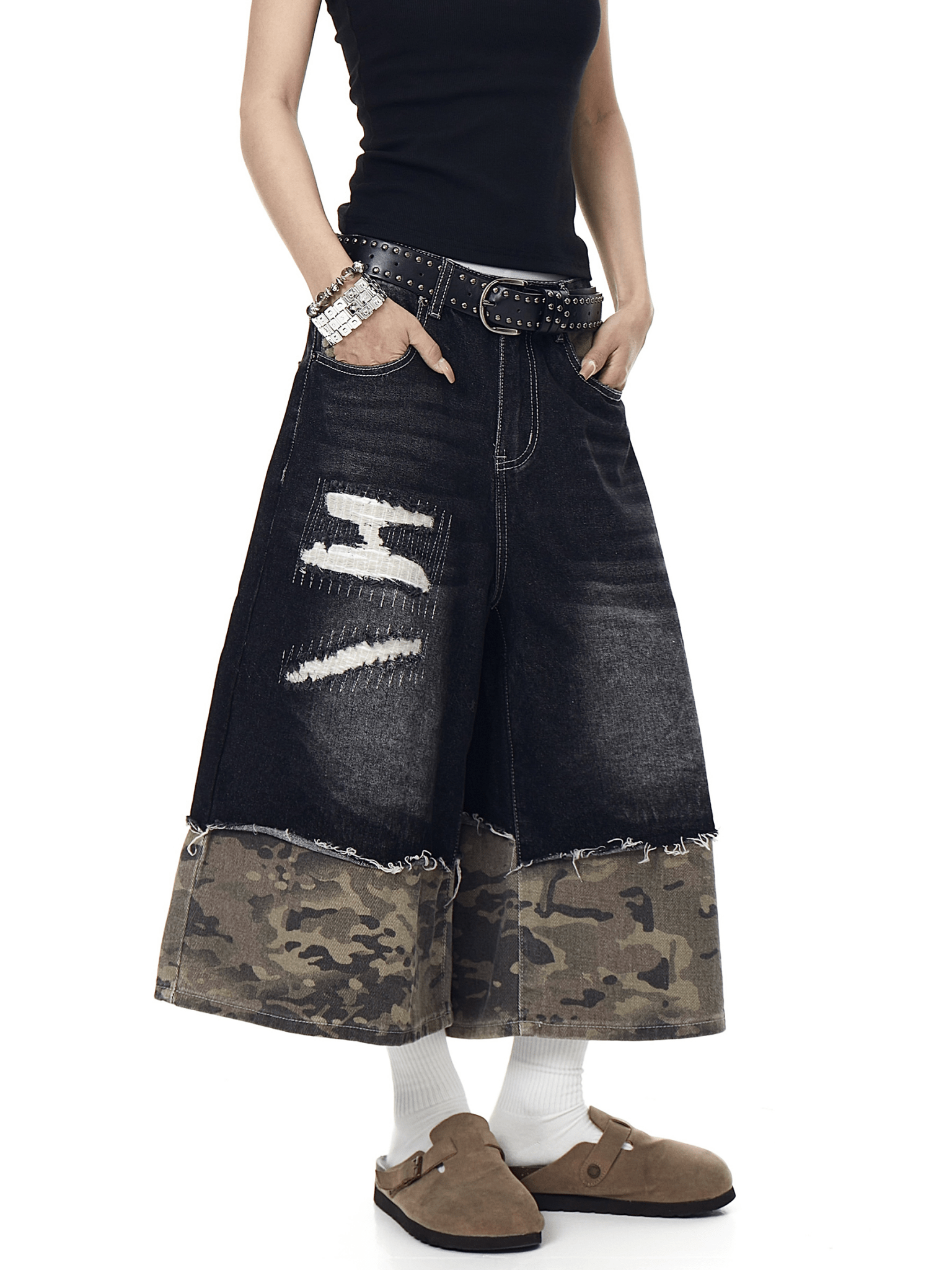 Vintage Patchwork Camo Denim Shorts - COPPING THREADS - CT Select