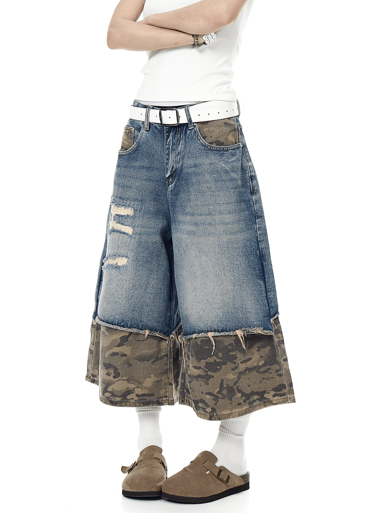 Vintage Patchwork Camo Denim Shorts - COPPING THREADS - CT Select