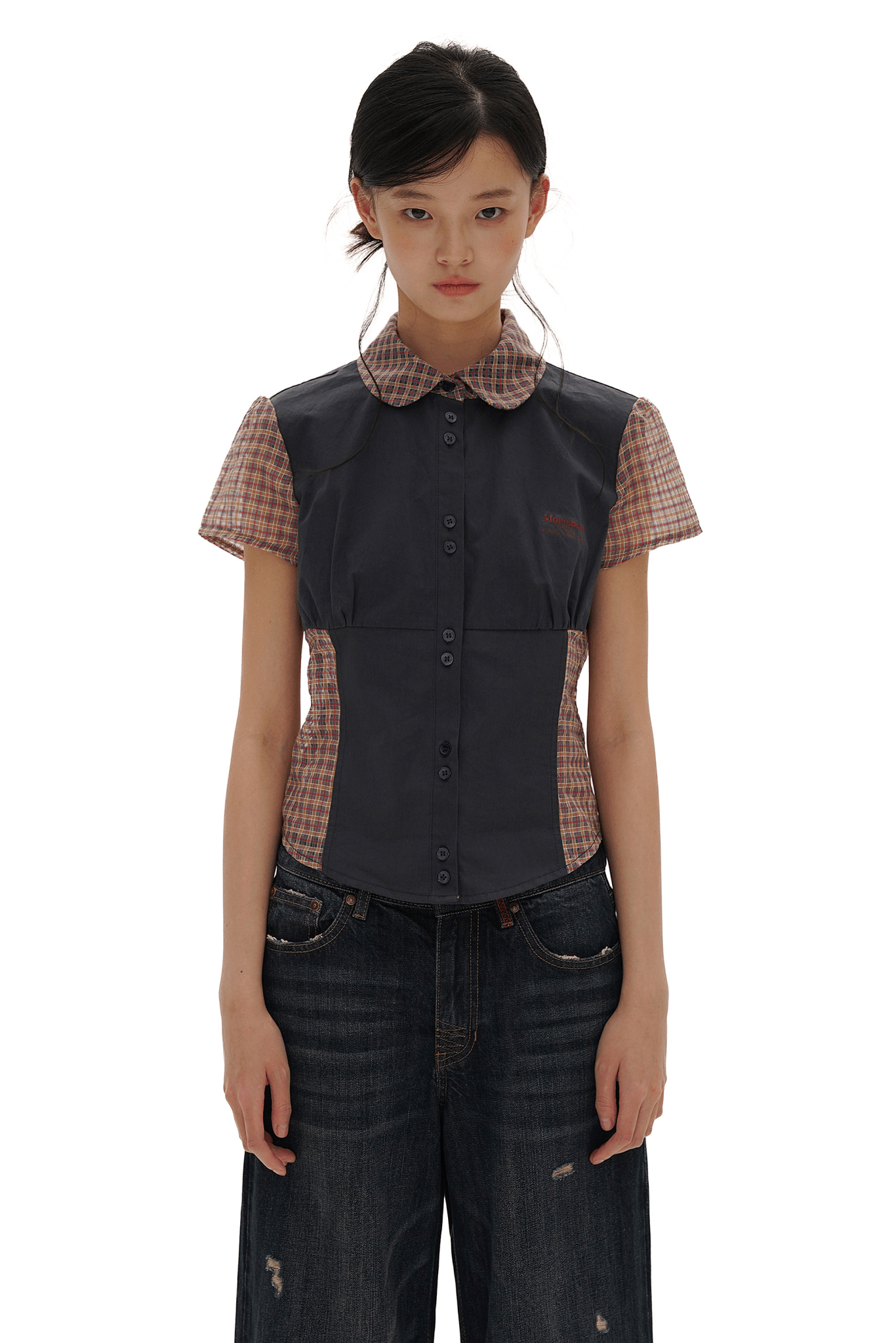 Vintage Patchwork Plaid Colorblock Short Sleeve Shirt - COPPING THREADS - MOROMORO