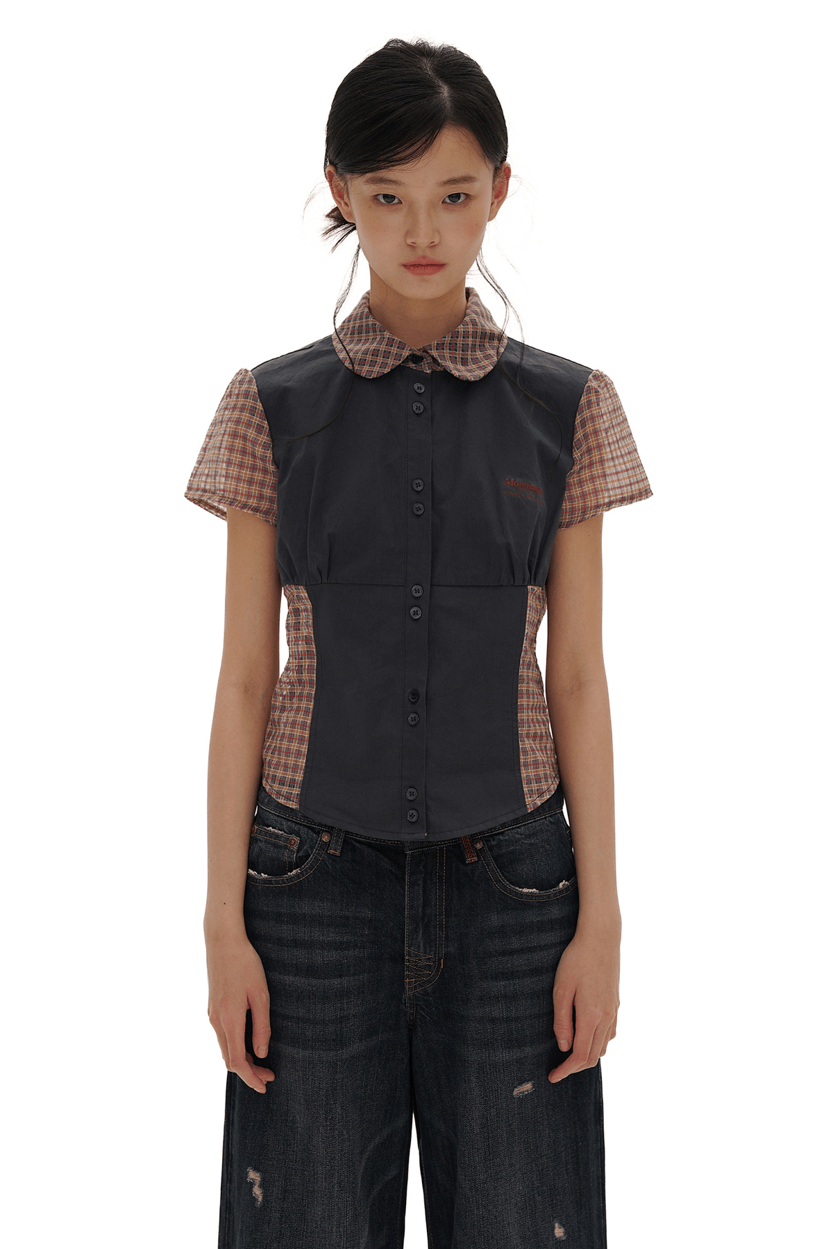 Vintage Patchwork Plaid Colorblock Short Sleeve Shirt - COPPING THREADS - MOROMORO Main image