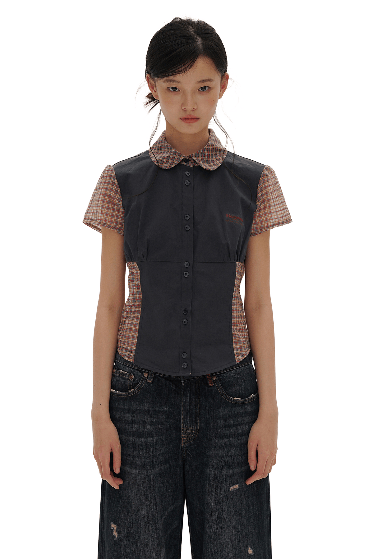 Vintage Patchwork Plaid Colorblock Short Sleeve Shirt - COPPING THREADS - MOROMORO