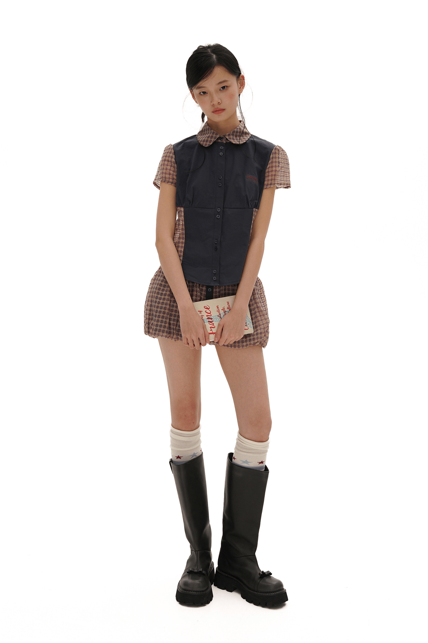 Vintage Patchwork Plaid Colorblock Short Sleeve Shirt - COPPING THREADS - MOROMORO