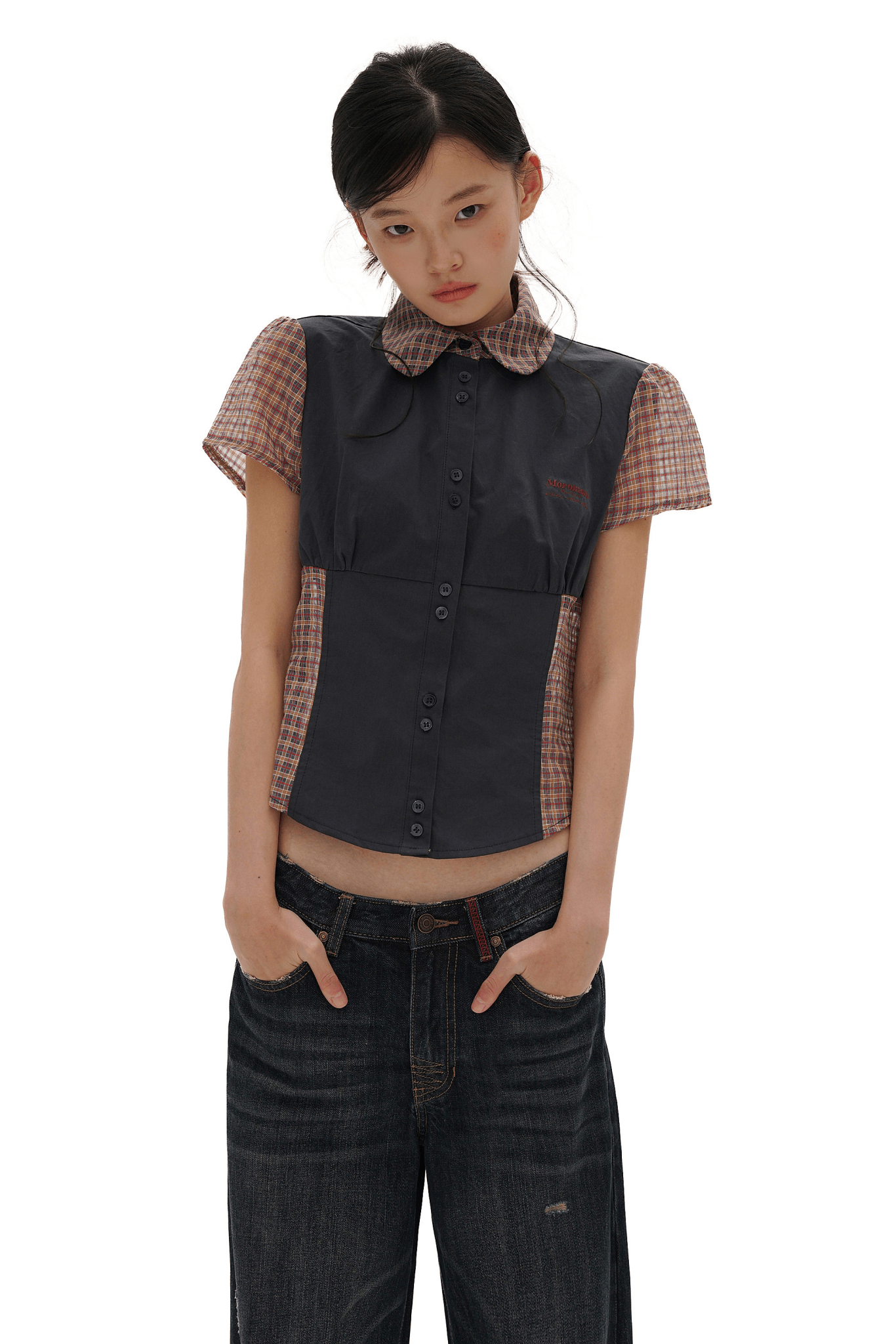 Vintage Patchwork Plaid Colorblock Short Sleeve Shirt - COPPING THREADS - MOROMORO