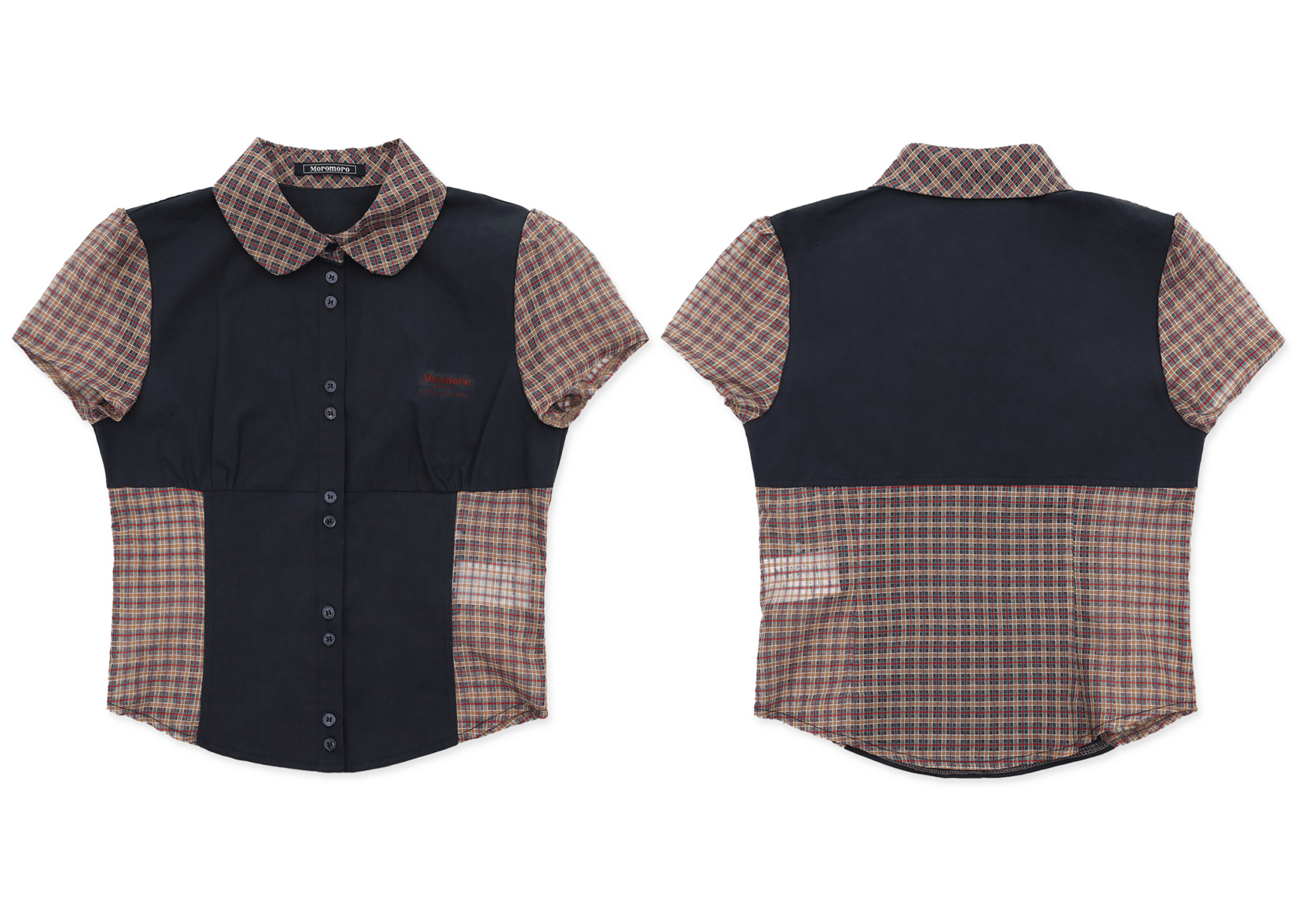 Vintage Patchwork Plaid Colorblock Short Sleeve Shirt - COPPING THREADS - MOROMORO