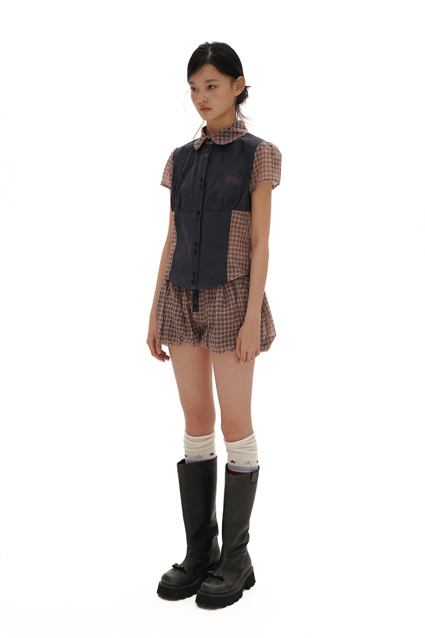 Vintage Patchwork Plaid Colorblock Short Sleeve Shirt - COPPING THREADS - MOROMORO