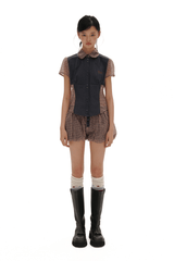 Vintage Patchwork Plaid Colorblock Short Sleeve Shirt - COPPING THREADS - MOROMORO
