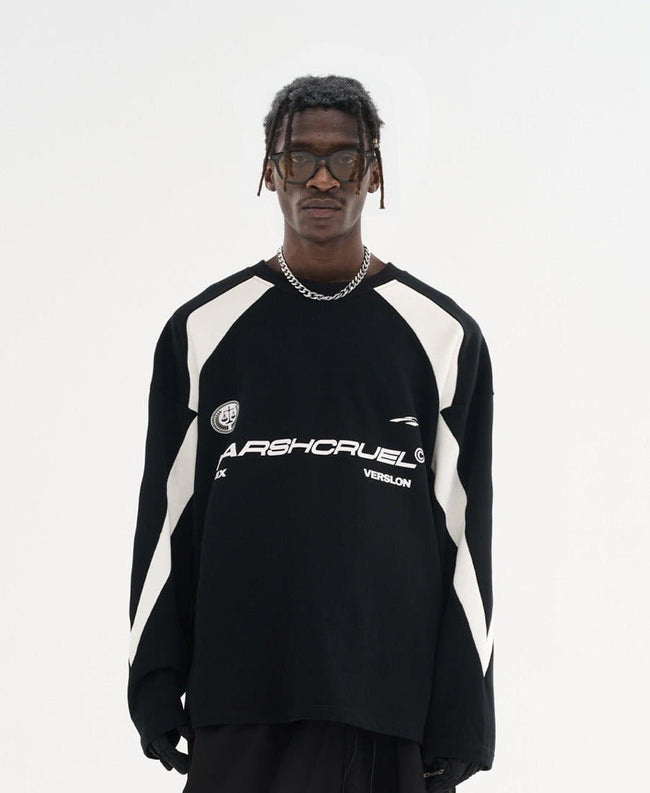 Vintage Patchwork Round Neck Long Sleeve Tee - COPPING THREADS - Harsh and Cruel Hover Image